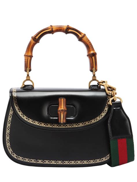 gucci bamboo daily leather top handle bag small|Gucci monogram bamboo handle bag.